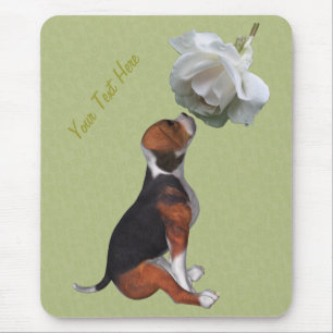 Beagle Puppy White Rose Dog Mousepad Muismat