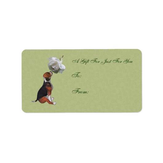 Beagle Puppy White Rose Gift Label (Voorkant)
