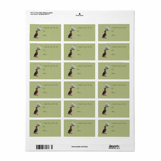 Beagle Puppy White Rose Gift Label (Full Sheet)