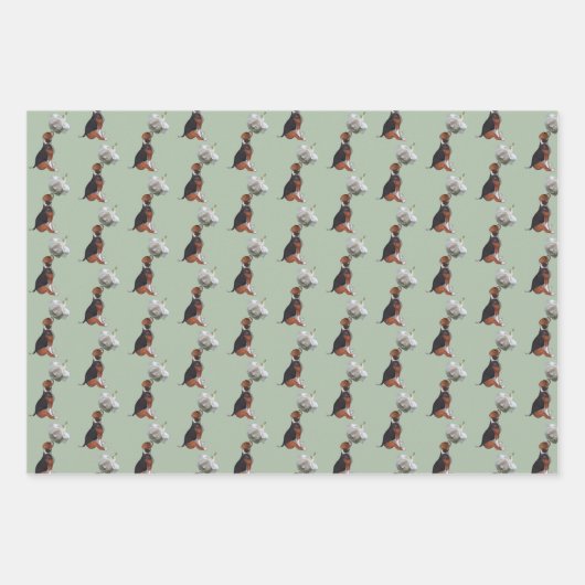 Beagle Puppy White Rose Inpakpapier Vel (Voorkant 3)