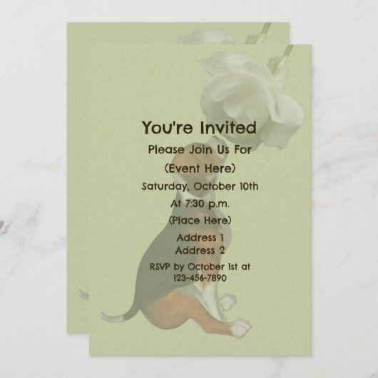 Beagle Puppy White Rose Leuke Dierenfeest Kaart (Voorkant / Achterkant)