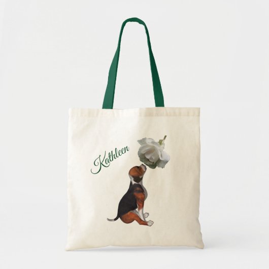 Beagle Puppy Witte Roos Gepersonaliseerd Tote Bag (Voorkant)