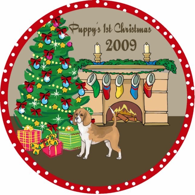Beagle Puppy's eerste kerstversiering 2009 Fotobeeldje Ornament (Voorkant)