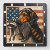 Beagle Raccoon Amerikaanse vlag Vierkante Klok (Voorkant)