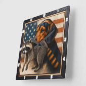 Beagle Raccoon Amerikaanse vlag Vierkante Klok (Hoek)
