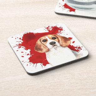 Beagle Red Abstract Splatter Bier Onderzetter