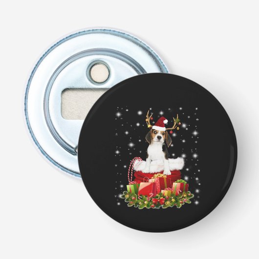 Beagle Reindeer Prestige kerstcadeau Button Flesopener (Voorkant)