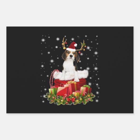 Beagle Reindeer Prestige kerstcadeau Inpakpapier Vel (Voorkant)