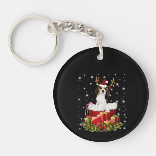 Beagle Reindeer Prestige kerstcadeau Sleutelhanger (Voorkant)