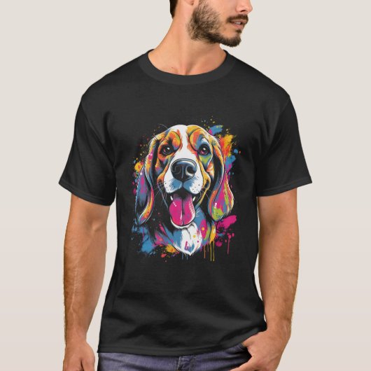 Beagle Retro Rainbow Color Splashes Design T-shirt (Voorkant)