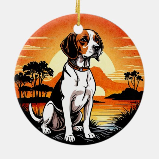 Beagle Retro Sunset Dog Lover Keramisch Ornament (Achterkant)