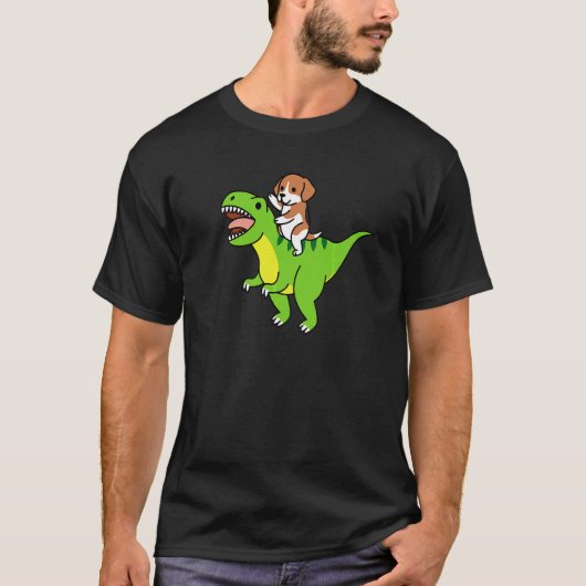 Beagle Ridende Rex Dinosaur Hond T-shirt (Voorkant)