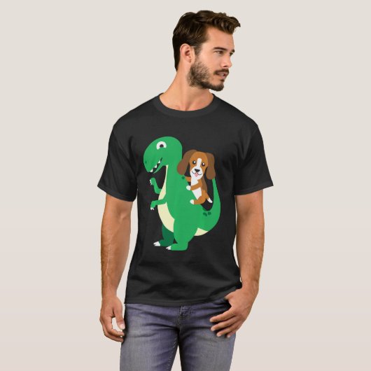 Beagle Riding T Rex Cool Dinosaur Dino Dog Hwe T-shirt (Voorkant volledig)
