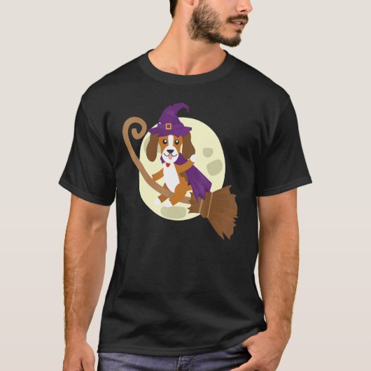 Beagle Riding Witch Broom Cute Dog Animal Halowee T-shirt (Voorkant)