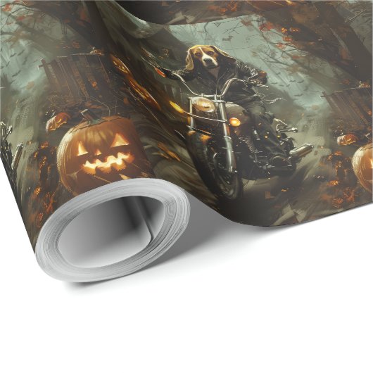 Beagle rijden motorfiets Halloween eng Cadeaupapier (Rol Hoek)