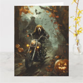 Beagle rijden motorfiets Halloween eng Kaart (Gele Bloem)