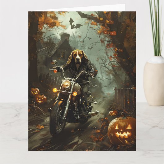 Beagle rijden motorfiets Halloween eng Kaart (Voorkant)