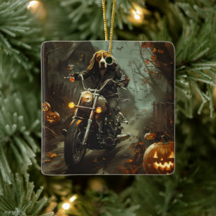 Beagle rijden motorfiets Halloween eng Keramisch Ornament