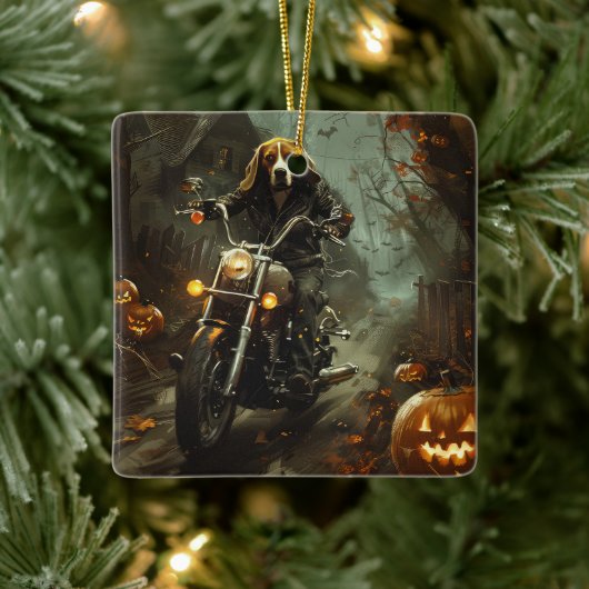 Beagle rijden motorfiets Halloween eng Keramisch Ornament (Boom)