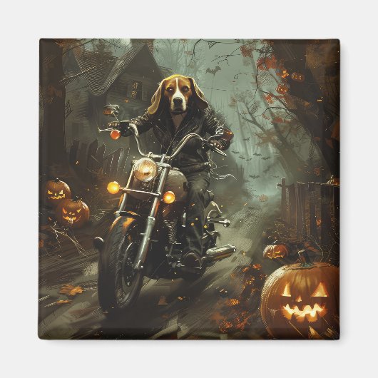 Beagle rijden motorfiets Halloween eng Magneet (Voorkant)