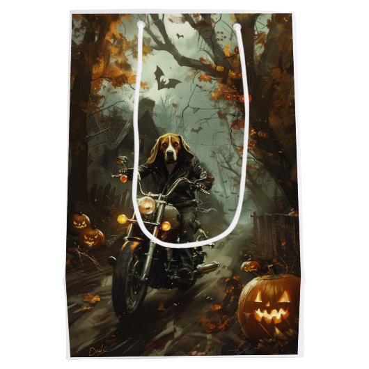 Beagle rijden motorfiets Halloween eng Medium Cadeauzakje (Achterkant)