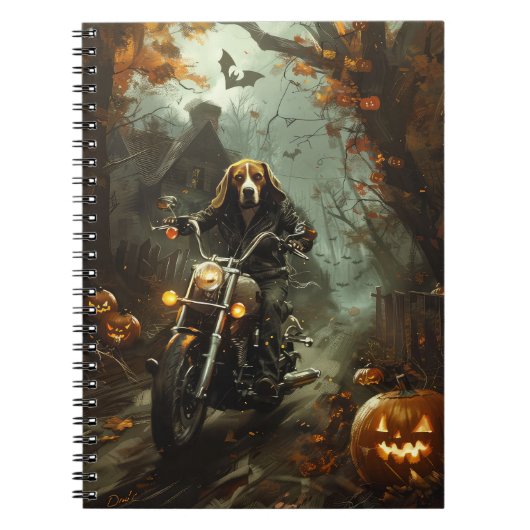 Beagle rijden motorfiets Halloween eng Notitieboek (Voorkant)
