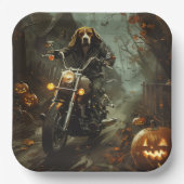Beagle rijden motorfiets Halloween eng Papieren Bordje (Voorkant)