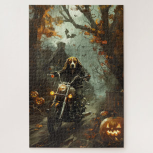 Beagle Rijdende Motorfiets Halloween Griezelen Legpuzzel