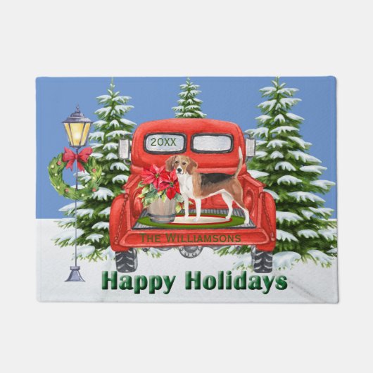 Beagle rode  vrachtwagen familienaam deurmat (Voorkant)