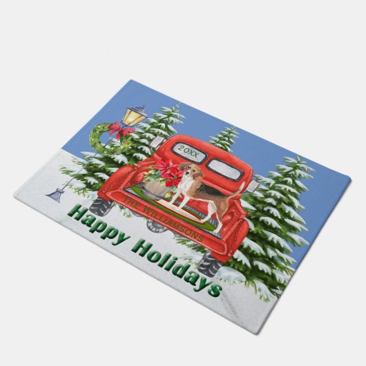 Beagle rode vrachtwagen familienaam deurmat (Schuin)