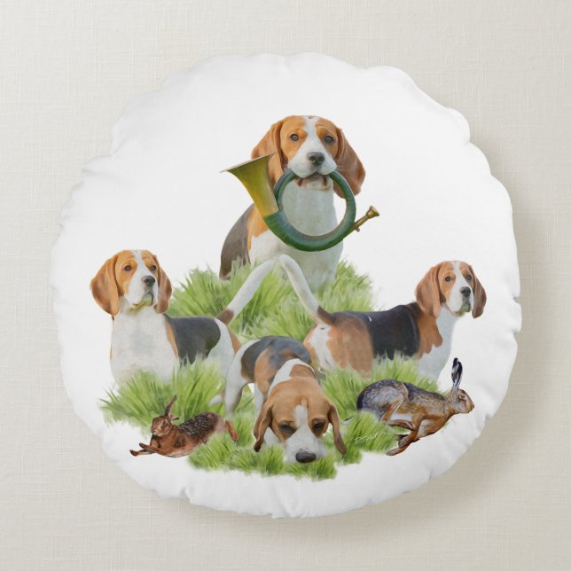 Beagle Rond Kussen (Voorkant)