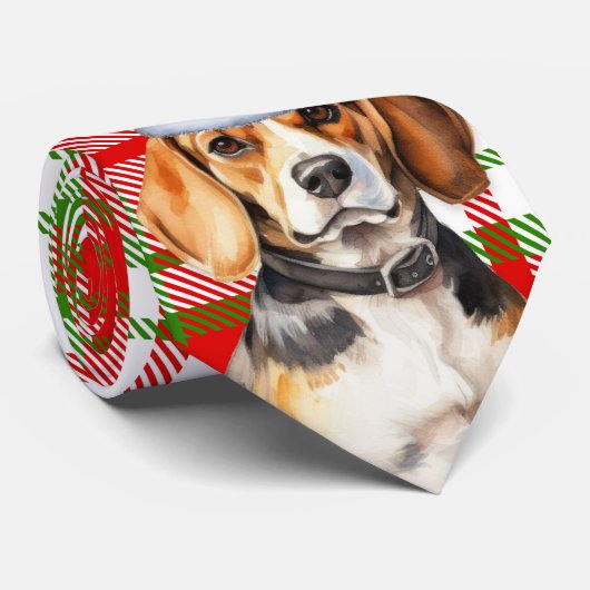 Beagle rood en groen geplakt kerstfeest stropdas (Opgerold)