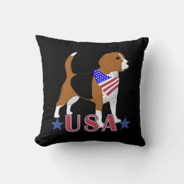 Beagle Rood Wit Blauw USA Patriottisch Zwart Kussen