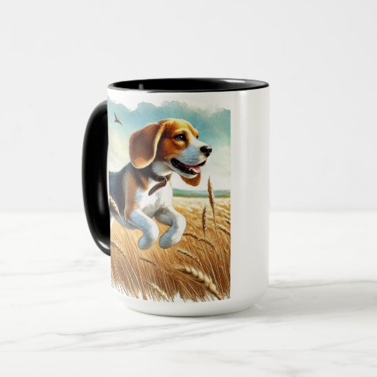 Beagle Running Thru Field Coffee Mok Cup (Voorkant links)