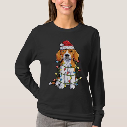 Beagle Santa Christmas Tree Lights Xmas Boys Kids T-shirt (Voorkant)