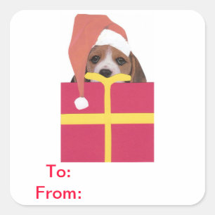 Beagle Santa Hat Cadeau Labels Sticker