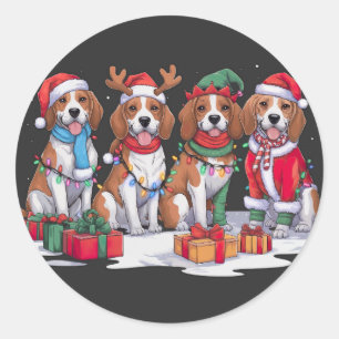 Beagle Santa hoedgewei elf kerstverlichting Ronde Sticker