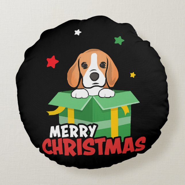 Beagle Santa Hondenliefhebbers Vrolijk kerstfeest Rond Kussen (Achterkant)