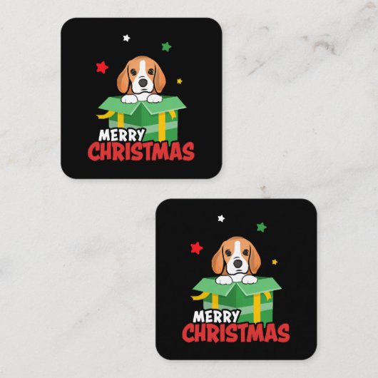 Beagle Santa Hondenliefhebbers Vrolijk kerstfeest Vierkante Visitekaartje (Voorkant / Achterkant)