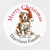Beagle Schattige Huisdier Waterverf Kerstwensen Labels (Design 1)