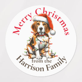 Beagle Schattige Huisdier Waterverf Kerstwensen Labels