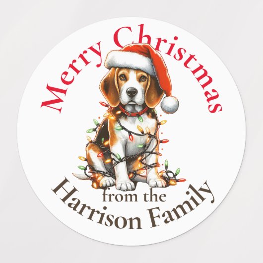 Beagle Schattige Huisdier Waterverf Kerstwensen Labels (Design 1)