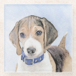 Beagle schilderen - Kute Original Dog Art Glazen Onderzetter