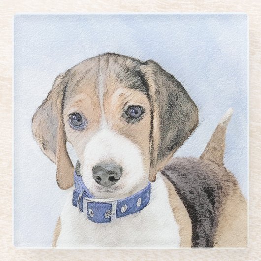 Beagle schilderen - Kute Original Dog Art Glazen Onderzetter (Voorkant)