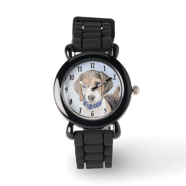 Beagle schilderen - Kute Original Dog Art Horloge (Voorkant)