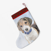 Beagle schilderen - Kute Original Dog Art Kleine Kerstsok (Achterkant (Hangend))