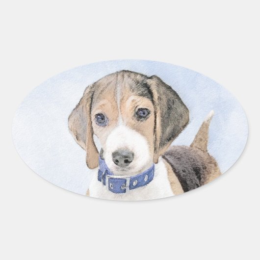 Beagle schilderen - Kute Original Dog Art Ovale Sticker (Voorkant)