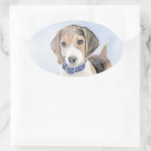 Beagle schilderen - Kute Original Dog Art Ovale Sticker (Tas)