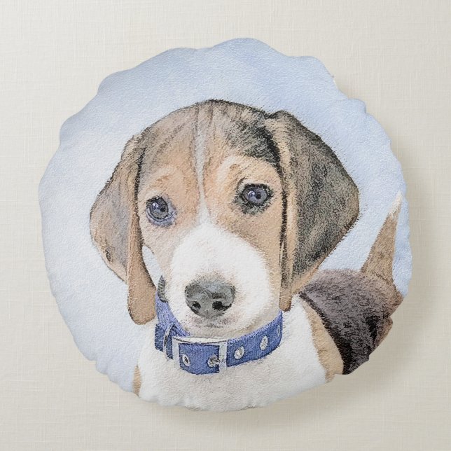 Beagle schilderen - Kute Original Dog Art Rond Kussen (Achterkant)