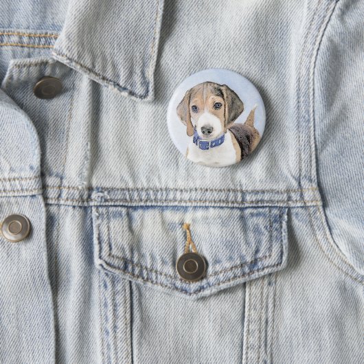 Beagle schilderen - Kute Original Dog Art Ronde Button 5,7 Cm (In situ)